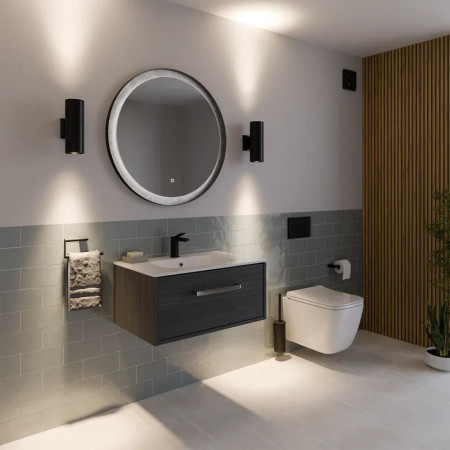 SE30096P0 Sensio Hebe 800mm Black and Silver Backlit LED Mirror Bathroom Setting