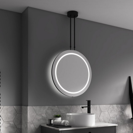 SE30298P0 Sensio Ivy Round 600mm Black Ceiling LED Mirror Bathroom Setting