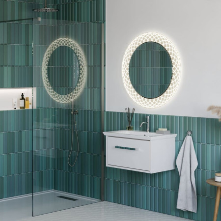 SE30595P0 Sensio Spiro 800mm Round Etched LED Bathroom Mirror Lifestyle