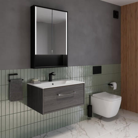 Sensio Sydney Matt Black LED Illuminated Cabinet with Shelf