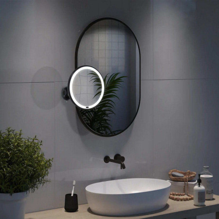 ZB630 Smedbo Beslagsboden Black 200mm LED Makeup Mirror with Suction Cup Lifestyle