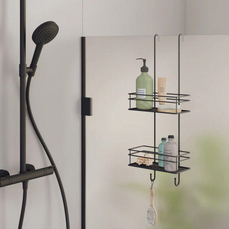 BB1315 Smedbo Beslagsboden Black Double Hanging Shower Basket Lifestyle