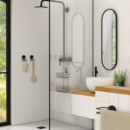 BB1215 Smedbo Beslagsboden Black Double Shower Mixer Basket Bathroom Setting