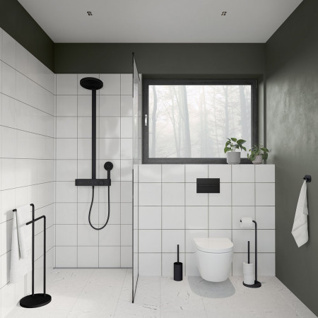 BB1231 Smedbo Beslagsboden Black Freestanding Double Towel Rail Lifestyle