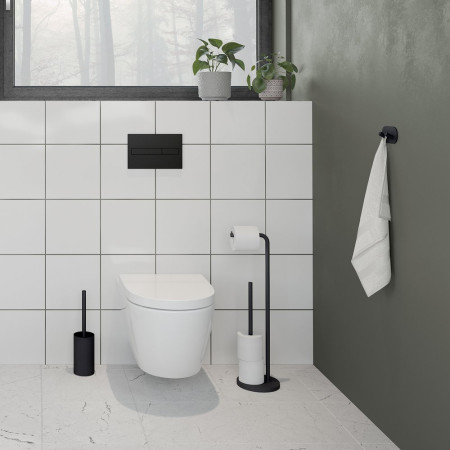 BB1230 Smedbo Beslagsboden Black Freestanding Toilet Roll Holder Lifestyle