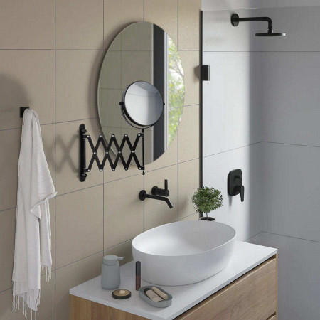 ZB632 Smedbo Beslagsboden Black Makeup Mirror with Retractable Arm Lifestyle