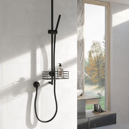 BB1206 Smedbo Beslagsboden Black Riser Rail Shower Basket Lifestyle