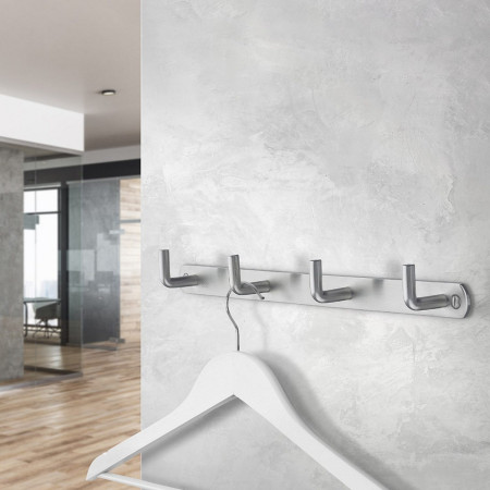 B1054 Smedbo Beslagsboden Brushed Stainless Steel Quadruple Coat Rack Lifestyle