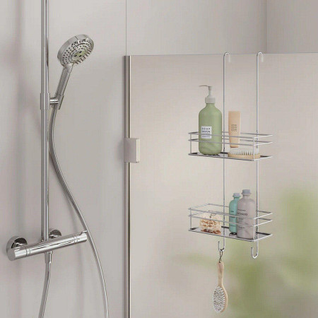 BK1315 Smedbo Beslagsboden Chrome Double Hanging Shower Basket Lifestyle