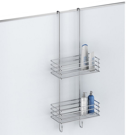 B1210 Smedbo Beslagsboden Chrome Two Tiered Shower Basket with a Glass Panel