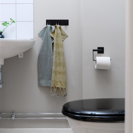 BB441 Smedbo Beslagsboden Cube Black Self Adhesive Toilet Roll Holder Lifestyle