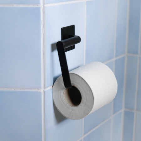 BB441 Smedbo Beslagsboden Cube Black Self Adhesive Toilet Roll Holder Close Up