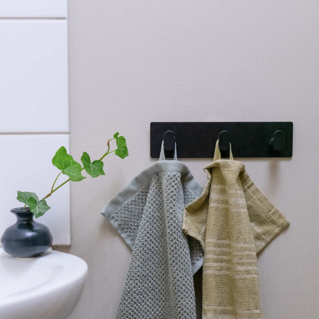 BB459 Smedbo Beslagsboden Cube Self Adhesive Black Triple Bathroom Hook Installed on Wall