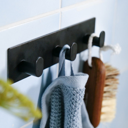 BB459 Smedbo Beslagsboden Cube Self Adhesive Black Triple Bathroom Hook Close Up