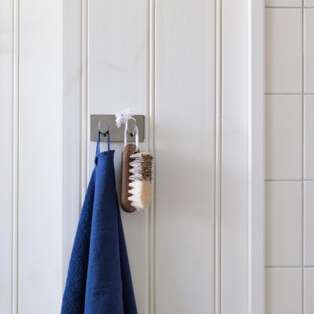 BK456 Smedbo Beslagsboden Cube Self Adhesive Polished Double Bathroom Hook Close Up