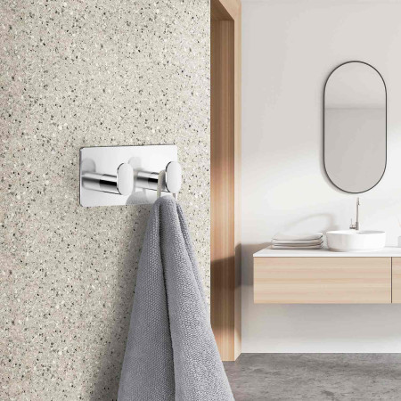 BK456 Smedbo Beslagsboden Cube Self Adhesive Polished Double Bathroom Hook Lifestyle
