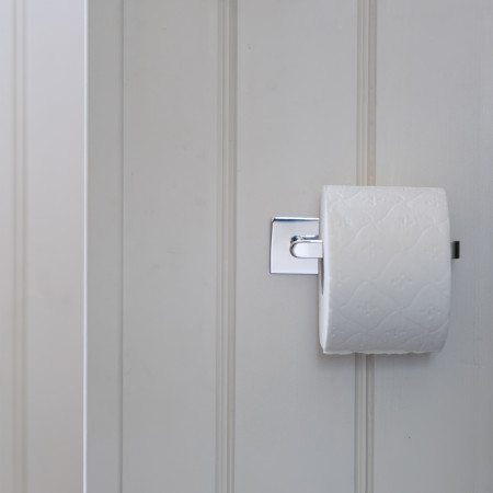 BK4411 Smedbo Beslagsboden Cube Self Adhesive Polished Toilet Roll Holder Close Up
