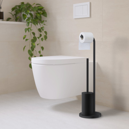 BB1232 Smedbo Beslagsboden Curve Freestanding Black Toilet Roll and Brush Holder Lifestyle