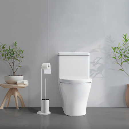 BX1232 Smedbo Beslagsboden Curve Freestanding White Toilet Roll and Brush Holder Lifestyle