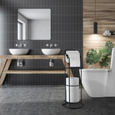 BB1220 Smedbo Beslagsboden Curve Line Freestanding Black Spare Toilet Roll Holder Lifestyle