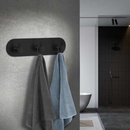 BB1103 Smedbo Beslagsboden Design Round Self Adhesive Black Triple Hook Lifestyle