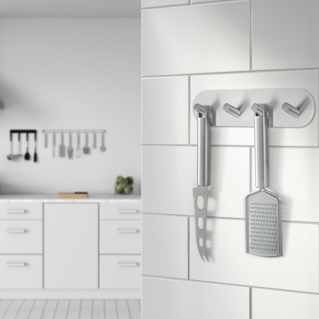 B1094 Smedbo Beslagsboden Design Self Adhesive Brushed Quadruple Hook Lifestyle