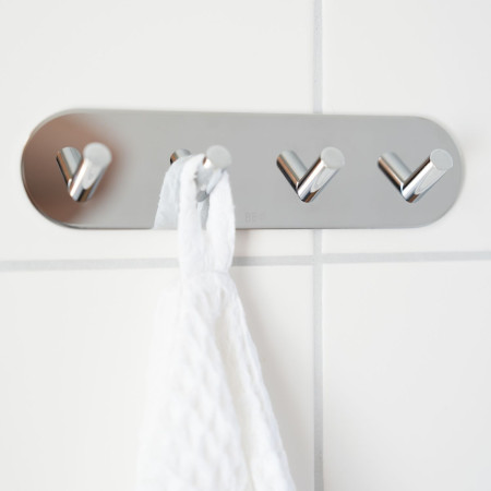BK1094 Smedbo Beslagsboden Design Self Adhesive Polished Quadruple Hook Close Up