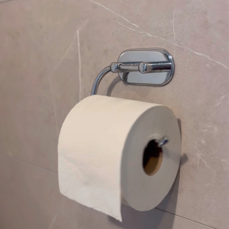 BK1127 Smedbo Beslagsboden Design Self Adhesive Toilet Roll Holder in Chrome Lifestyle