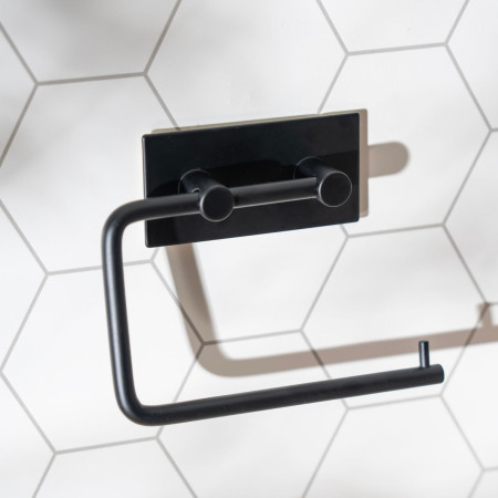 BB1098 Smedbo Beslagsboden Design Square Self Adhesive Black Toilet Roll Holder Close Up