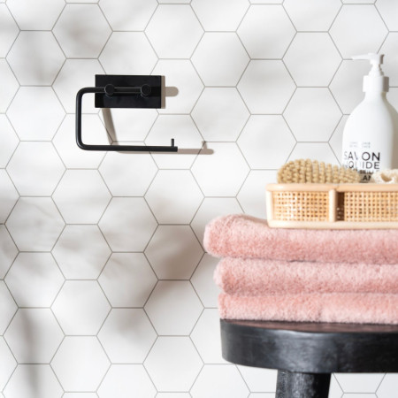 BB1098 Smedbo Beslagsboden Design Square Self Adhesive Black Toilet Roll Holder Lifestyle