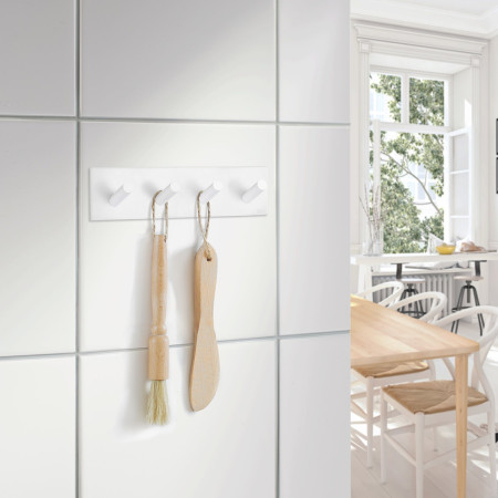 BX1096 Smedbo Beslagsboden Design Square Self Adhesive White Quadruple Hook Lifestyle