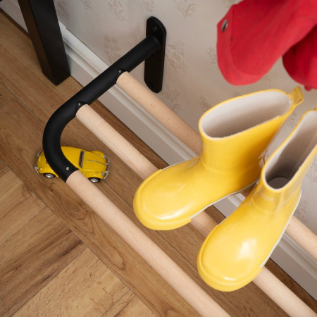 BB1701 Smedbo Beslagsboden Hallway Hat and Shoe Rack in Black and Beech with Shoes