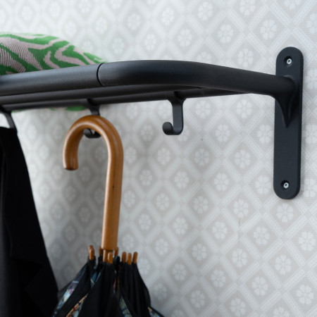 B1701B Smedbo Beslagsboden Hallway Hat and Shoe Rack in Matt Black with Hooks