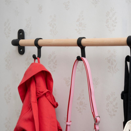 BB1700 Smedbo Beslagsboden Hallway Hook Rack in Black and Beech with Coats