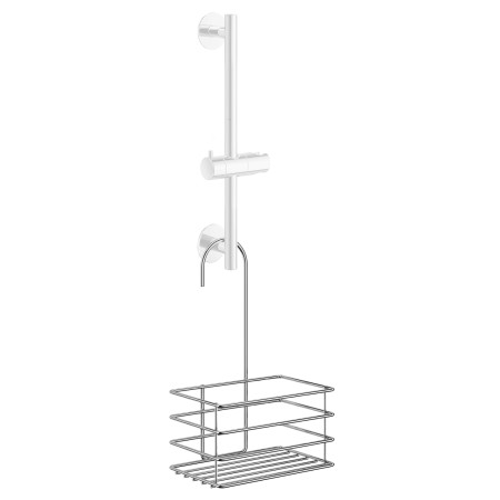 B1216 Smedbo Beslagsboden Hanging Shower Mixer Soap Basket in Chrome on a Riser Rail