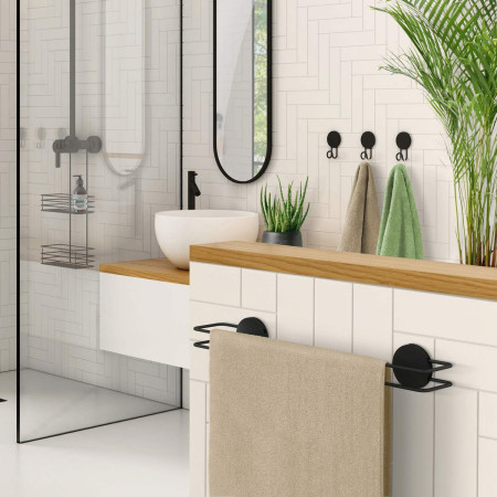 BB3464 Smedbo Beslagsboden Puck Self Adhesive Black 500mm Single Towel Rail Lifestyle