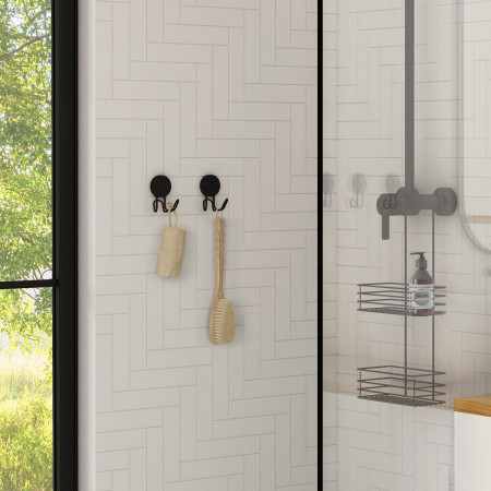 BB356 Smedbo Beslagsboden Puck Self Adhesive Black Double Bathroom Hook Lifestyle