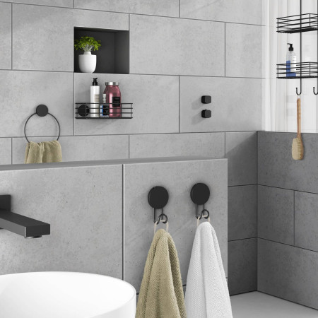 BB344 Smedbo Beslagsboden Puck Self Adhesive Black Towel Ring Lifestyle