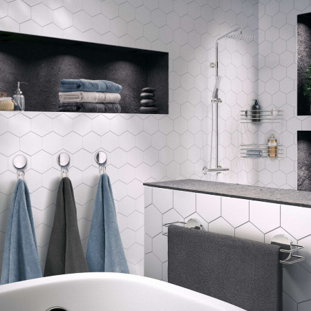 BK3464 Smedbo Beslagsboden Puck Self Adhesive Chrome 500mm Single Towel Rail Lifestyle