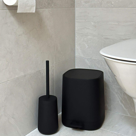 BB574 Smedbo Beslagsboden Satin 4L Soft Close Pedal Bin in Black with Toilet Brush