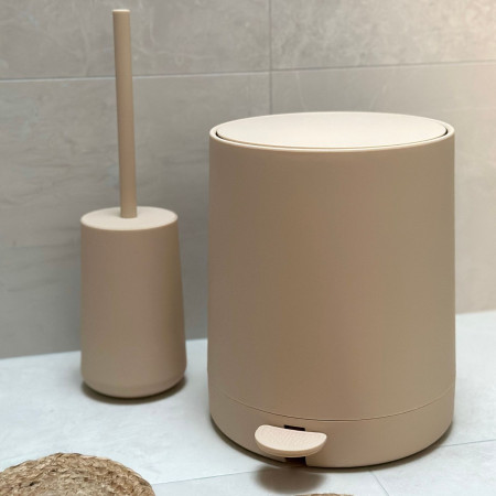 BE573 Smedbo Beslagsboden Satin Freestanding Sand Toilet Brush and Holder with Pedal Bin