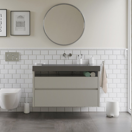 BX573 Smedbo Beslagsboden Satin Freestanding White Toilet Brush and Holder Lifestyle