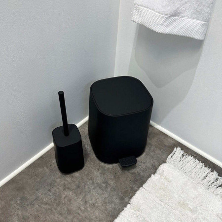 BB583 Smedbo Beslagsboden Satin Square Black Freestanding Toilet Brush and Holder Lifestyle