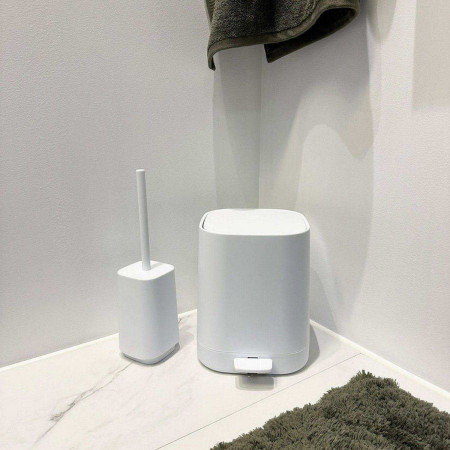 BX583 Smedbo Beslagsboden Satin Square White Freestanding Toilet Brush and Holder Lifestyle
