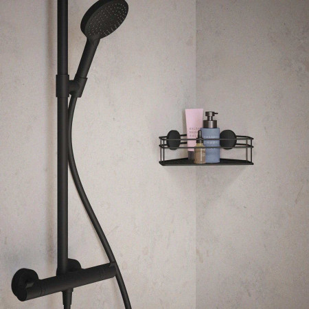 BB1311 Smedbo Beslagsboden Self Adhesive Black Corner Shower Basket Lifestyle