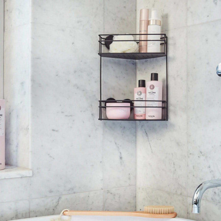 BB1313 Smedbo Beslagsboden Self Adhesive Black Double Corner Shower Basket Lifestyle