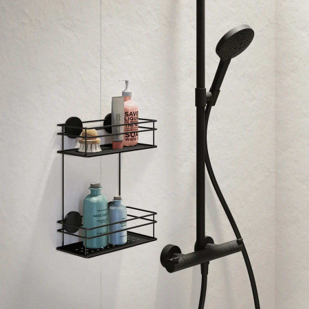 BB1312 Smedbo Beslagsboden Self Adhesive Black Double Shower Basket Lifestyle