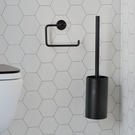 BB1035 Smedbo Beslagsboden Self Adhesive Black Toilet Brush and Holder with Toilet Roll Holder