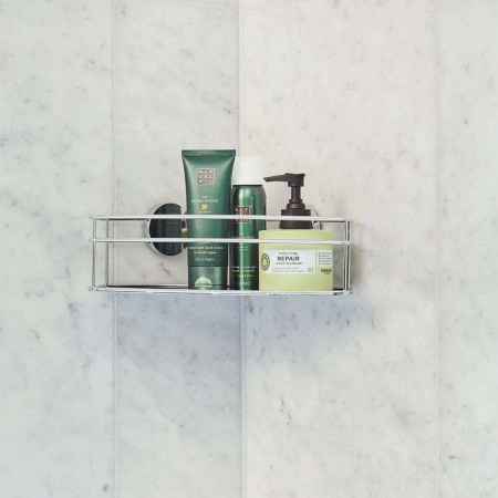 BK1311 Smedbo Beslagsboden Self Adhesive Chrome Corner Shower Basket Close Up