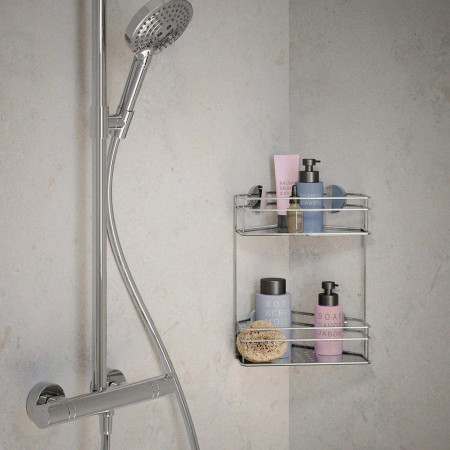 BK1313 Smedbo Beslagsboden Self Adhesive Chrome Double Corner Shower Basket Lifestyle